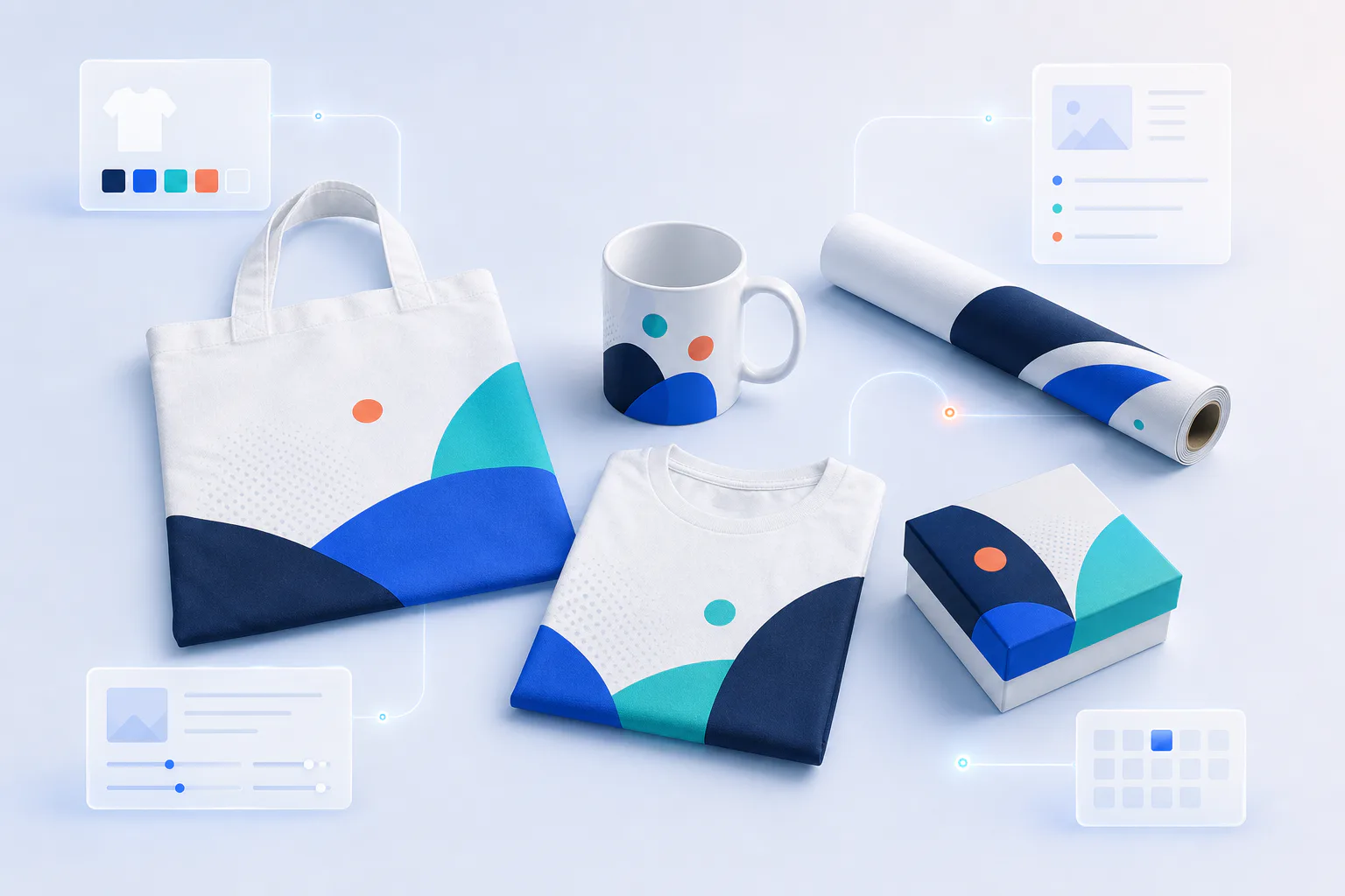 Mockups de bolsa, taza, camiseta, vinilo y regalo de empresa