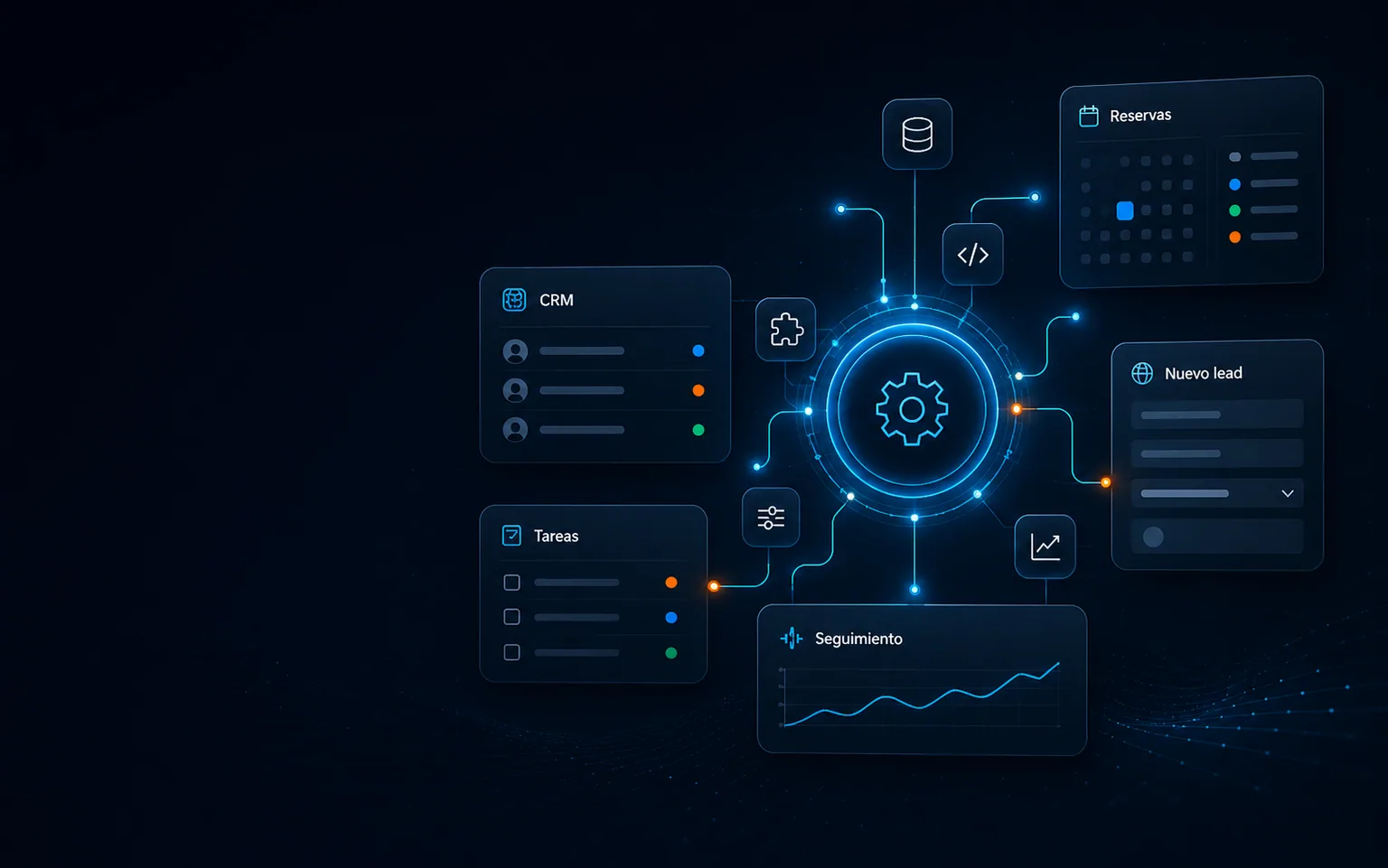 CRM, reservas, tareas y seguimiento conectados en un sistema a medida
